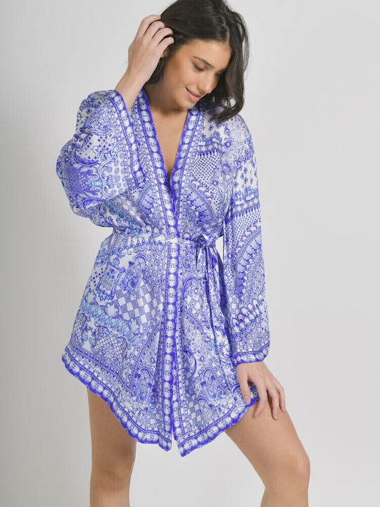 Ble Resort Collection ДИЗАЙНИ ONE SIZE 100%VISCOSE SATIN Женско Кимоно Плажно облекло Бял
