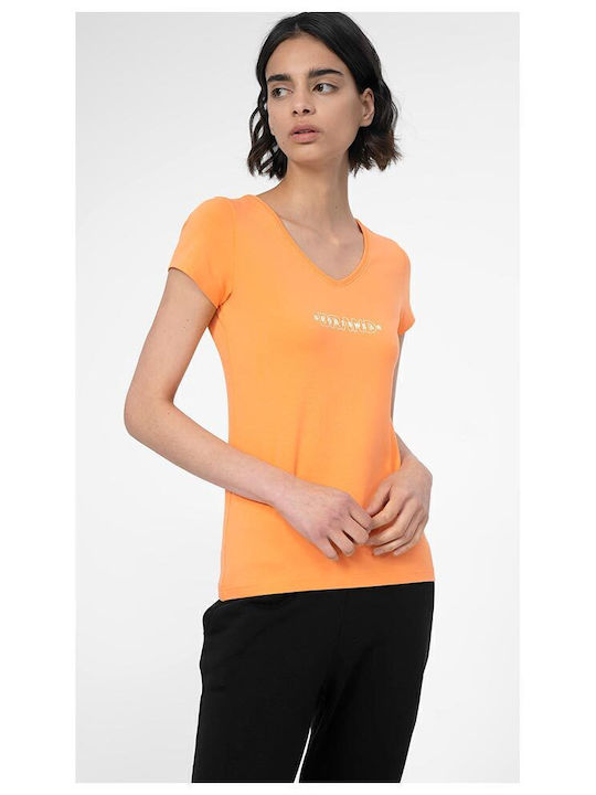 4F Women's T-shirt with V Neck Orange