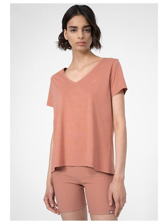 4F Women's T-shirt with V Neckline Orange