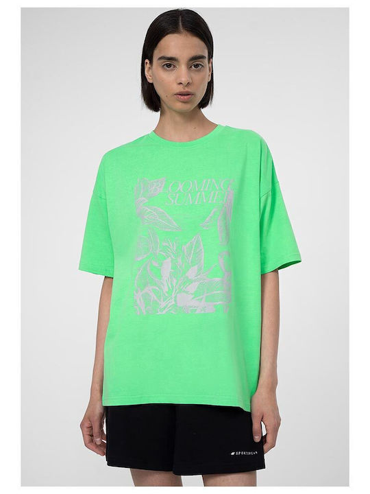 4F Γυναικείο Αθλητικό Oversized T-shirt Πράσινο