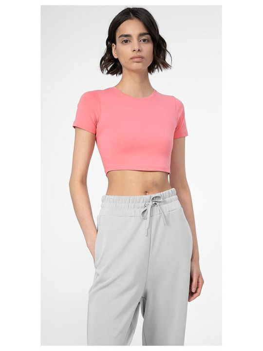Damen Sport Crop Top Kurzarm Rosa