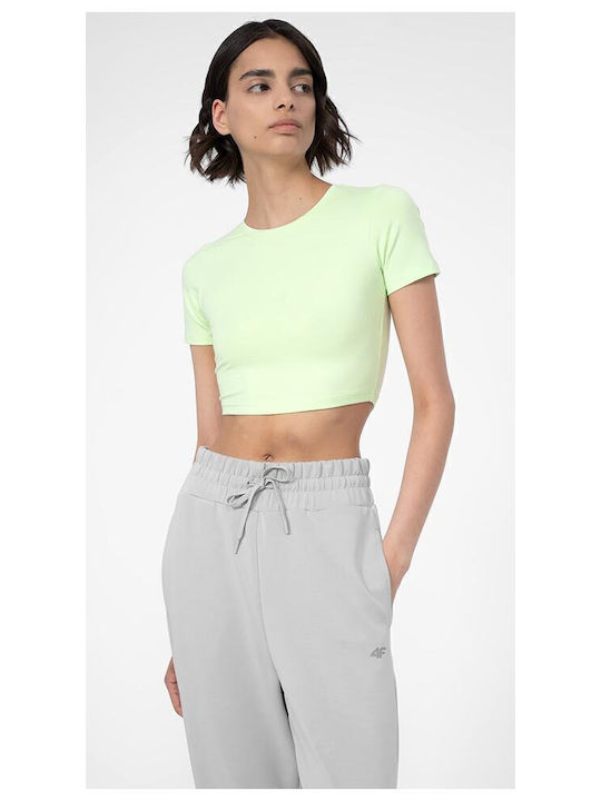 4F Damen Sport Crop Top Kurzarm Grün