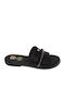 Leather Women's Flat Sandals in Black Color