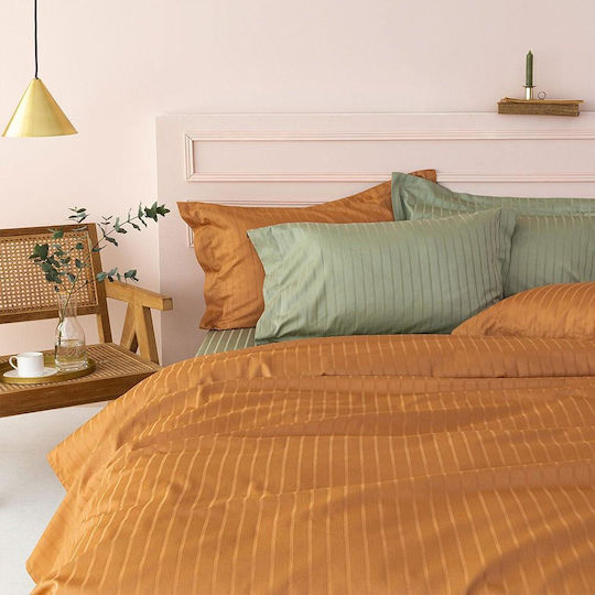 Palamaiki Duvet Cover Set Cotton Satin Queen with 2 Pillowcases 240x250 Sateen Riga Caramel