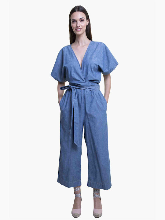 Ralph Lauren Women's Denim Short-sleeved One-piece Suit Blue