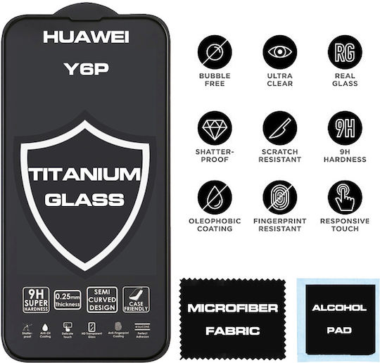 TITANIUM 0.25mm Adeziv complet Full Face Tempered Glass Negru (Huawei Y6p)