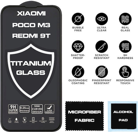 TITANIUM 0.25mm Vollkleber Vollflächig gehärtetes Glas Schwarz (Redmi 9T / Poco M3)