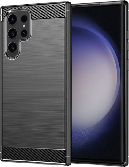 Techsuit Carbon Umschlag Rückseite Silikon Schwarz (Galaxy S23 Ultra)