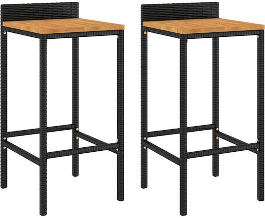 Σκαμπό Μπαρ Εξωτερικού Χώρου Rattan Μαύρο 2τμχ 40x42x78cm