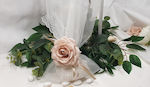 Μπομπονιέρα γάμου με τούλι και υφασμάτινο λουλούδι