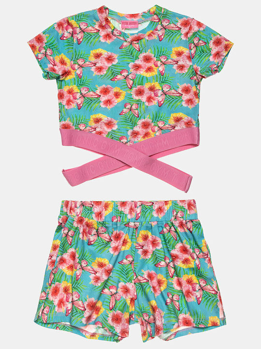 Set pentru copii cu șorturi Vară 2buc Multicolor Butterflies And Flower Print