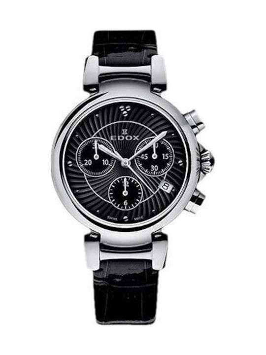 Edox Women's Watch with Black Leather Strap