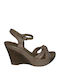 Women's Leather Ankle Strap Platforms Beige 2-28006-20 244