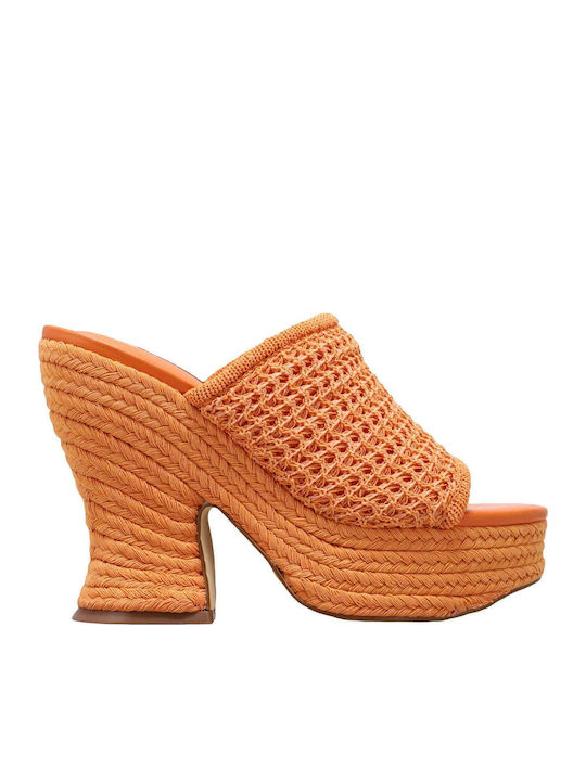Fefee 2 Mules mit Chunky Hoch Absatz in Orange Farbe