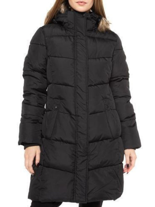 Icepeak Women's Long Puffer Jacket Waterproof for Winter with Hood Black