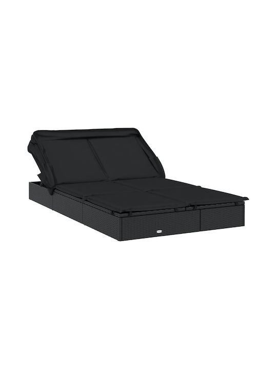 Sunbed Double Rattan with Cushion & Sunshade 213x118x97cm.