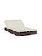 Liegestuhl-Bett Doppel Rattan mit Kissen & Sonnenschirm Braun 213x118x97cm.