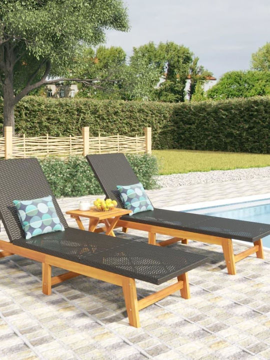 Deckchair Rattan Black 2pcs 200x54x87cm.