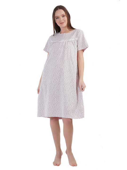Vienetta Women's Summer Cotton Short-Sleeve Nightdress with Button Placket -161176b Pink