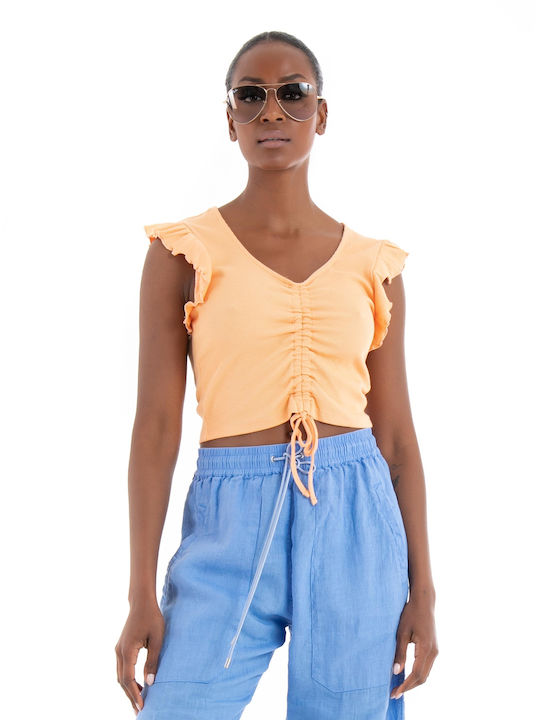 Only Women's Summer Crop Top Cotton Sleeveless with V Neckline Papaya