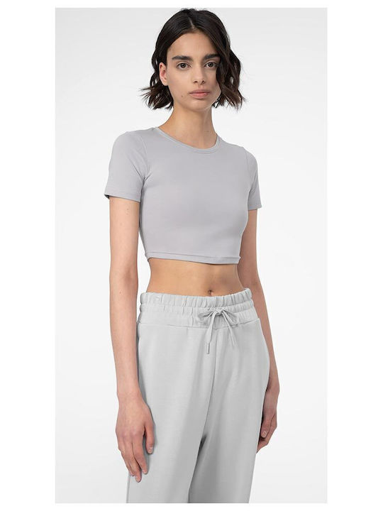 4F Damen Sport Crop Top Kurzarm Gray