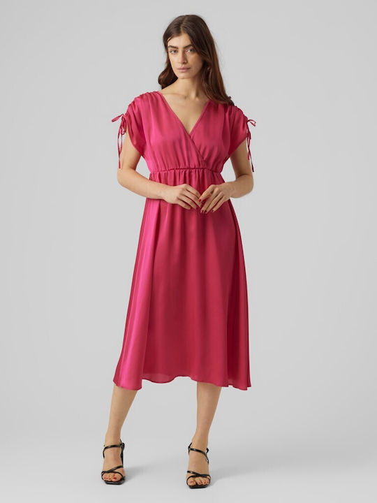 Vero Moda Summer Midi Evening Dress Wrap Pink Y...