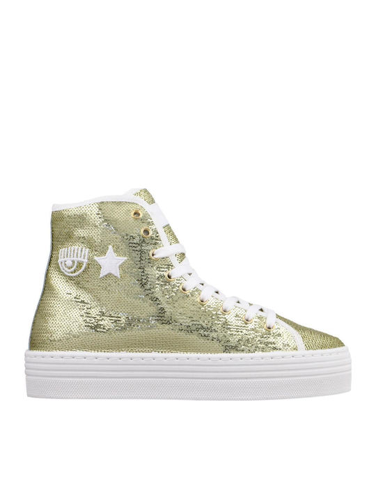 Damen Flatforms Stiefel Gold