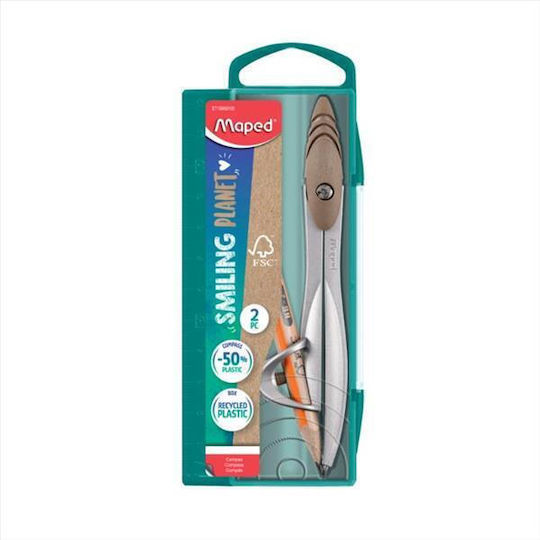 Maped Study Smiling Planet Plastic Compass with Pencil and Circle Cutter in Case