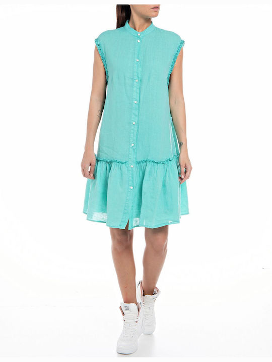 Replay Summer Mini Shirt Dress Dress Turquoise