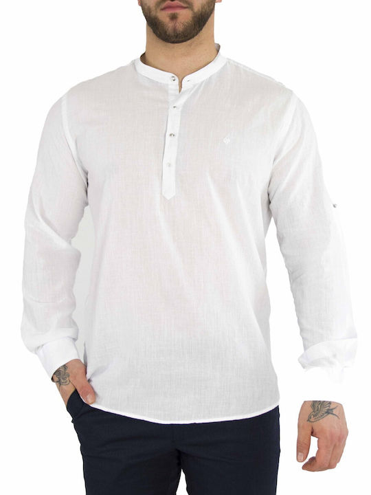 Men's cotton shirt white with mao collar SL151W