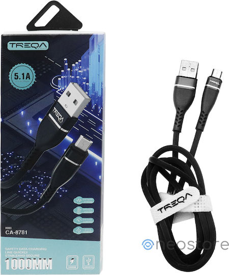 Treqa CA-8781 Braided USB 2.0 spre micro USB Cablu Negru 1m (CA-8781) 1buc