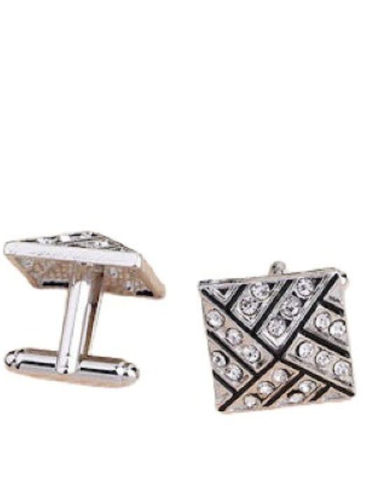 Cufflinks with rhinestones, in silver and black color, made of brass alloy.