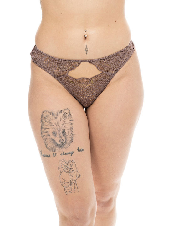 Women's Brazilian Brief with Lace-36-3018b Brown