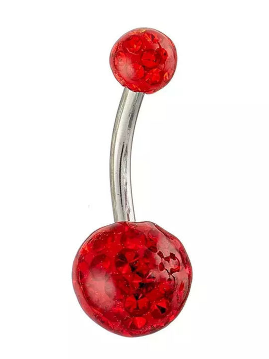Oxzen Bauchnabelpiercing aus Stahl Silber Rot