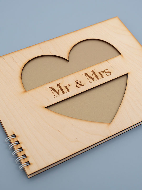 Lifelikes Cartea de dorințe de nuntă - Inimă Mr & Mrs din lemn
