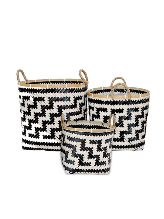 Zaros Set of Decorative Baskets Bamboo with Handles Black 3pcs