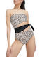 Strapless Ολόσωμο Μαγιό με Ανοίγματα Animal Print Καφέ