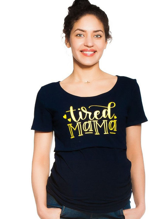 T-shirt εγκυμοσύνης και θηλασμού σκούρο μπλε 'TIRED MAMA'