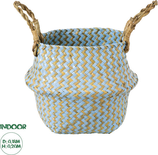 GloboStar Artificial Garden Skyros Κασπώ Ψάθινο Καφέ με Βάση 18x18x20εκ.