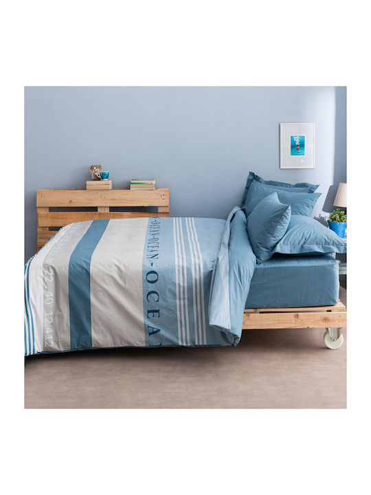 Charalambidis Textiles Πυξίδα Κουβερλί Υπέρδιπλο από Βαμβάκι & Πολυεστέρα Μπλε 220x230cm