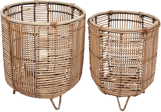 Zaros Metal Plant Pot Beige with Stand 33x33x30cm 2 Pieces