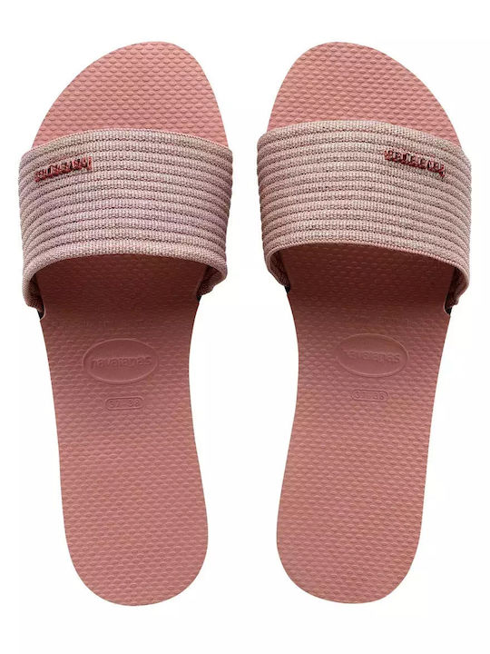 Havaianas You Malta Metallic Slides in Pink Color