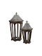 BigBuy Wooden Lanterns Set Brown 2pcs