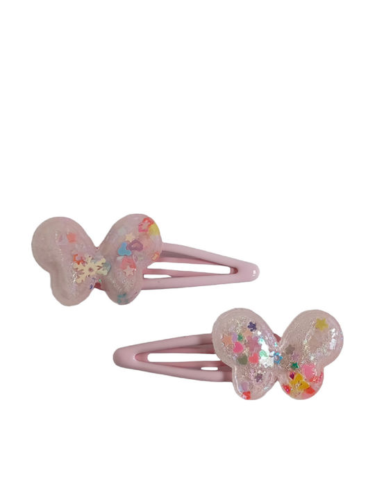 Ro-Ro Accessories Σετ Παιδικά Κοκαλάκια με Κλιπ σε Ροζ Χρώμα 2τμχ