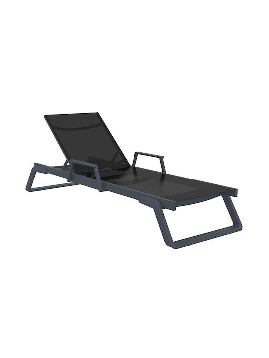 Liegestuhl Kunststoff Pacific mit Textilene-Stoff & Rädern Dark Grey / Black 193x68x35cm.