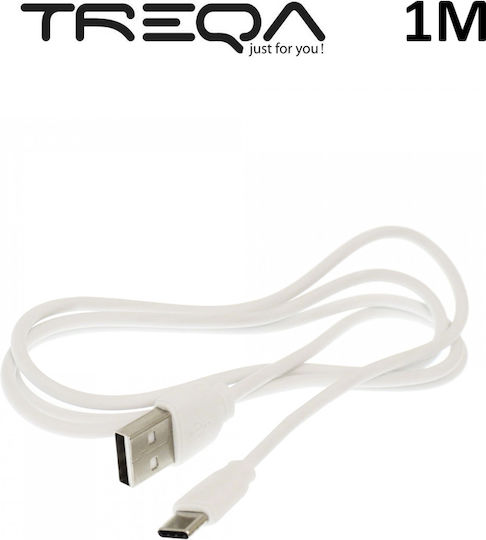 Treqa Regular USB 2.0 Cablu USB-C bărbătesc - USB-A Alb 1m (CA-1013)
