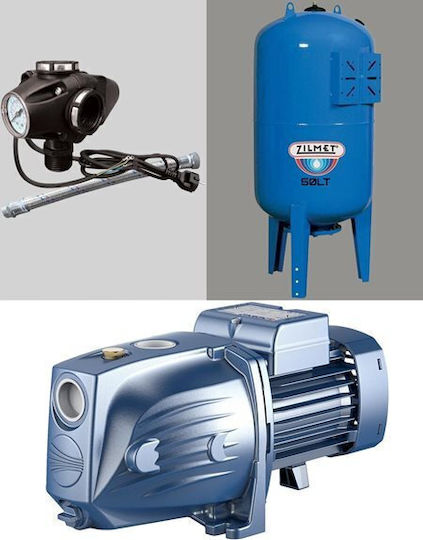 Pedrollo MONTAGE JSWm 2AX + Einphasig Wasserdruckpumpe mit Vertikal Behälter 50 Liter 1.25hp