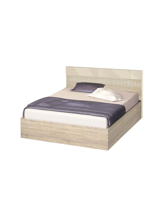 High Κρεβάτι Διπλό Ξύλινο Sonoma / Κρεμ Γυαλιστερό για Στρώμα 140x200cm