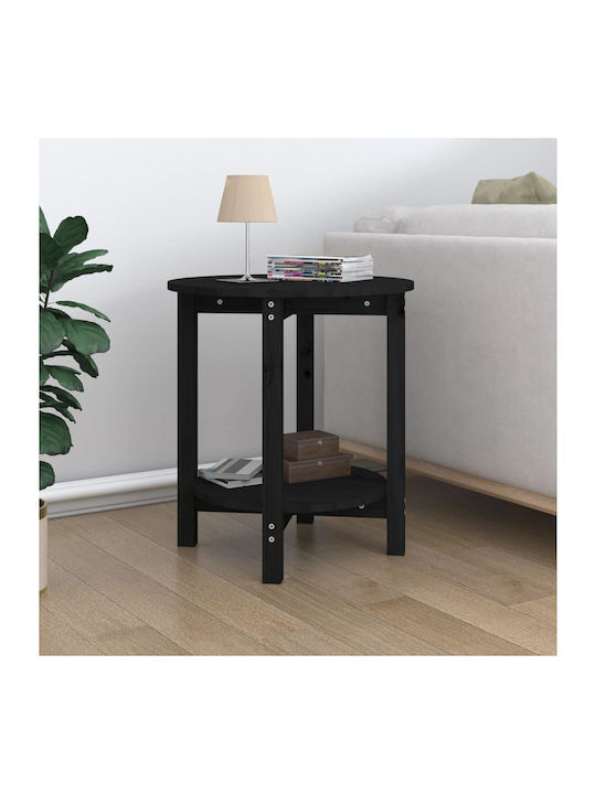 Round Solid Wood Side Table Black L55xW55xH60cm