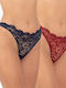 A.A UNDERWEAR Cotton Women's String 2Pack with Lace Navy Blue